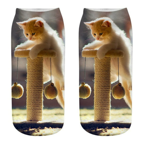 Funny Cats Playing With Mouse Pattern Men-Women Adult Ankle Socks 